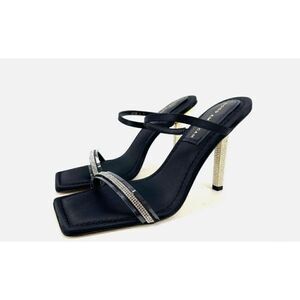 Good American Satin Open Square Toe Rhinestone Strappy Heels 14 NIB